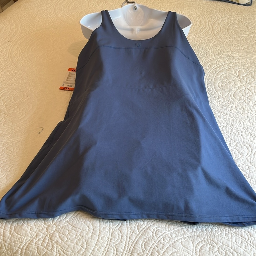 NWT Elle Sport Tank Dress Sleeveless Women’s XXL Blue Active Swim Stretchy Beach - Picture 9 of 17